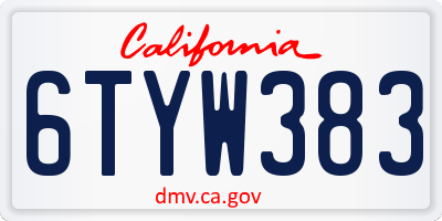 CA license plate 6TYW383