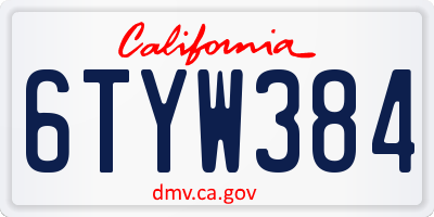 CA license plate 6TYW384