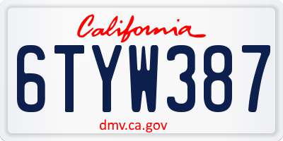 CA license plate 6TYW387