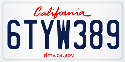 CA license plate 6TYW389