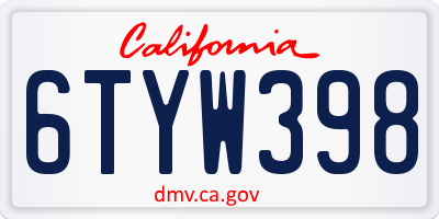 CA license plate 6TYW398