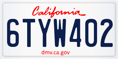CA license plate 6TYW402