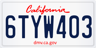 CA license plate 6TYW403