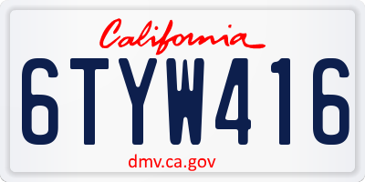 CA license plate 6TYW416