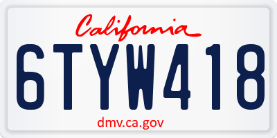 CA license plate 6TYW418
