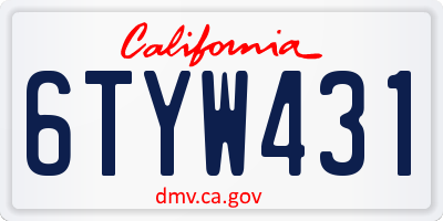 CA license plate 6TYW431
