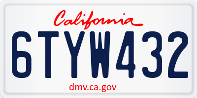 CA license plate 6TYW432