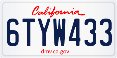 CA license plate 6TYW433