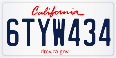 CA license plate 6TYW434