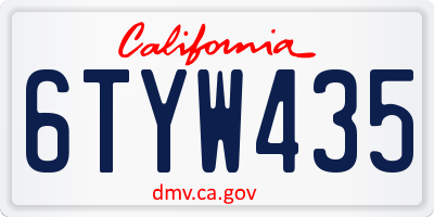 CA license plate 6TYW435