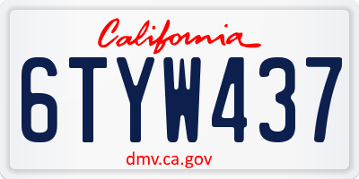 CA license plate 6TYW437