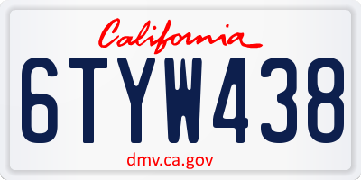 CA license plate 6TYW438