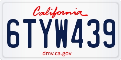 CA license plate 6TYW439