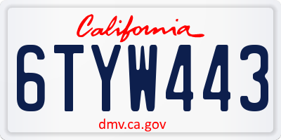 CA license plate 6TYW443