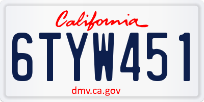 CA license plate 6TYW451