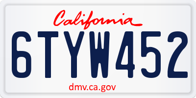CA license plate 6TYW452