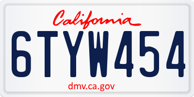 CA license plate 6TYW454