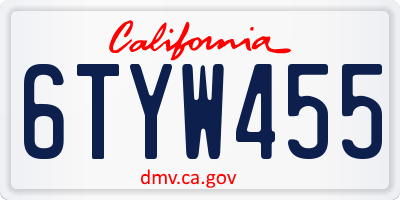 CA license plate 6TYW455