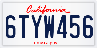 CA license plate 6TYW456