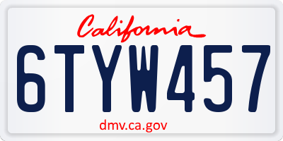 CA license plate 6TYW457