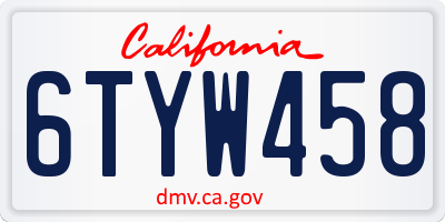 CA license plate 6TYW458