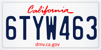 CA license plate 6TYW463
