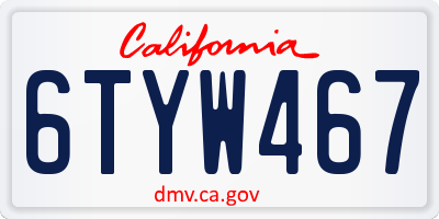 CA license plate 6TYW467