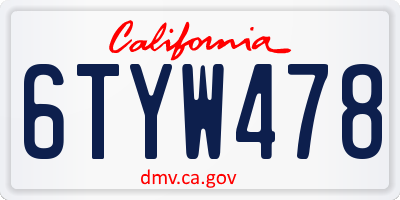 CA license plate 6TYW478