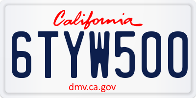 CA license plate 6TYW500