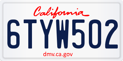 CA license plate 6TYW502