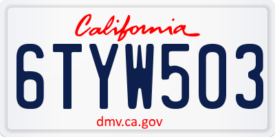 CA license plate 6TYW503