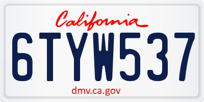 CA license plate 6TYW537