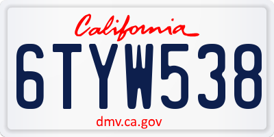 CA license plate 6TYW538