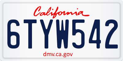 CA license plate 6TYW542