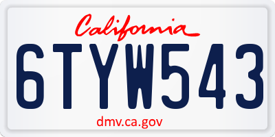 CA license plate 6TYW543