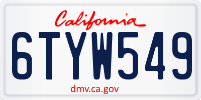 CA license plate 6TYW549