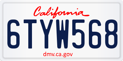 CA license plate 6TYW568