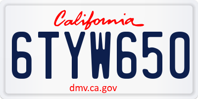 CA license plate 6TYW650