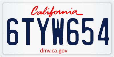 CA license plate 6TYW654