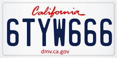CA license plate 6TYW666