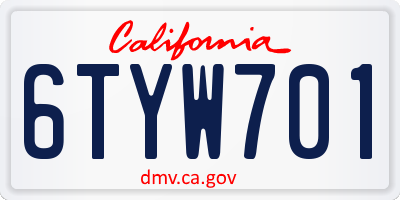 CA license plate 6TYW701