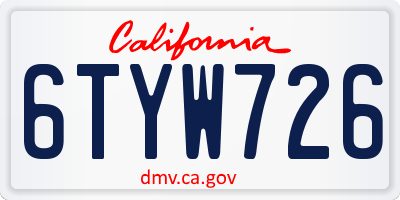 CA license plate 6TYW726