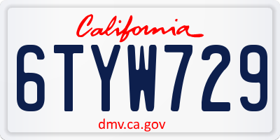 CA license plate 6TYW729