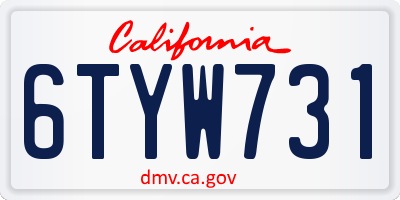 CA license plate 6TYW731