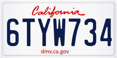 CA license plate 6TYW734
