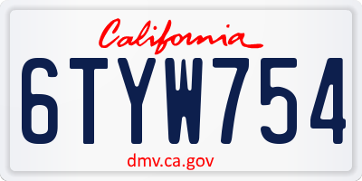 CA license plate 6TYW754