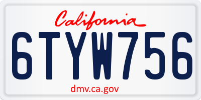 CA license plate 6TYW756