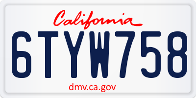 CA license plate 6TYW758