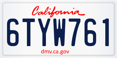 CA license plate 6TYW761