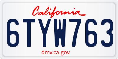 CA license plate 6TYW763